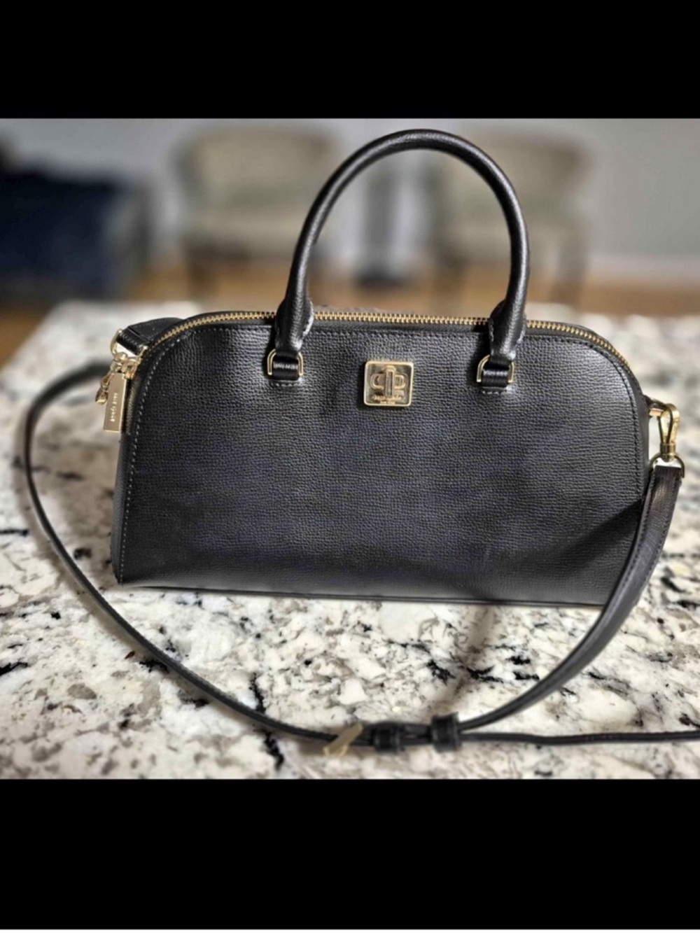 kate spade Black Pebbled Leather Dome Satchel with Gold Hardware